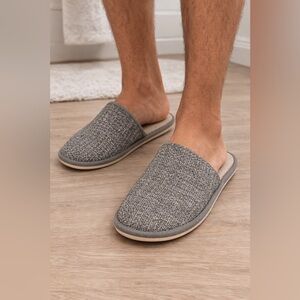 Smokey Feet-ures Gray Spa Slip-On Slippers Closed Toe Woven Mule House Men New